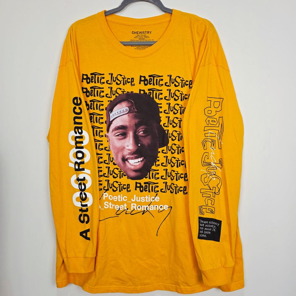 Tupac Shakur 90s Poetic Justice Long-sleeve 100% Cotton Graphic T-shirt Size XXL